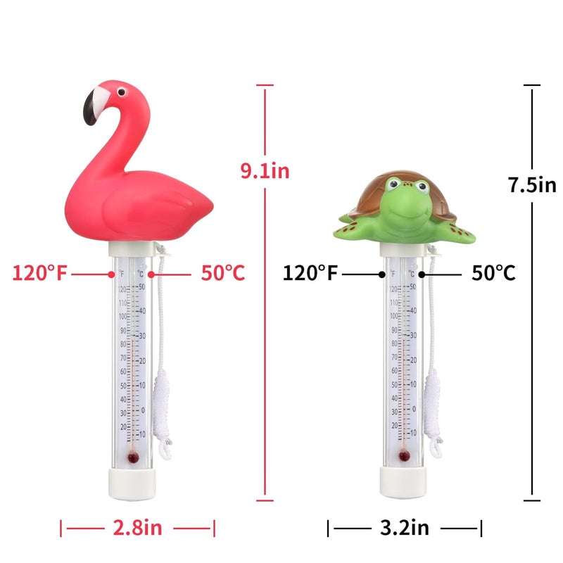 KABUDA 2 Packs Floating Pool Thermometer, Flamingo & Turtle Design Large Size Easy Accurate Readings for Water Temperature, Shatter Resistant with String for Outdoor & Indoor Swimming Pools & Spas - Image 4